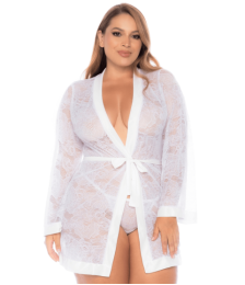 Peignoir grande taille en dentelle blanche - MAL7611XWHT